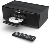 Vintage Bluetooth Stereo System for Home, THINKYA 30W RMS Micro HiFi Systems CD Player Dual 3” Bass with Bluetooth Audio Streaming, FM Radio, USB Port, Aux-in, Earphone Port, Remote Control Black