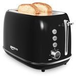 Keenstone Toaster 2 Slice Stainless Steel Toaster Retro with 6 Bread Shade Settings, Bagel, Cancel, Defrost Function, 2 Slice Toaster with Extra Wide Slot, Removable Crumb Tray, Black