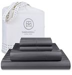 Threadmill 500 Thread Count Queen Size Damask Stripe, 4 Pc Luxury Cotton Sheet Set, Silky Smooth Dark Grey Sheets with 16" Elasticized Deep Pocket, 2 Pillowcases & Free Tote Bag