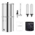 Gravity-fed Water Filter System, Stainless Steel Alkaline Filter System with 2 Ceramics Filters, Metal Water Spigot, Reduces Chlorine&Bad Taste-King Tank Series, Heavy Metals, 2.25 Gallon