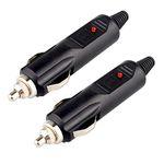 Futheda 2pcs DC12V Male Car Cigarette Lighter Socket Plug Connector with 10A Fuse Red LED Power Indicator DIY