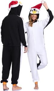 GOGOBOND Adult Unisex Onesie Pajama Sleepwear, One Piece Fleece Long Sleeve Penguin Halloween Cosplay Costumes Party Suitable for Women Men L
