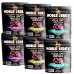 Noble Jerky Vegetarian Vegan Snacks - Plant Based, 14g of Plant Protein Snacks + Energy, Non-GMO, Meat Free, Great Snacks for the Office or Lunch Bags, Variety 6 Pack (2-BBQ, 2-Teriyaki, 2-Original), 70 Gram Bags