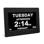 Tykovon 7'' Digital Calendar Alarm Day Clock, 3 Medication Reminder and Large Screen Display, am pm, 5 Alarm, Ideal for Extra Impaired Vision People, Aged Seniors, Bed, Desk (Black), (Ty-Clock 002)