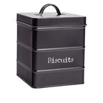 Harbour Housewares Vintage Biscuit Tin - Black - Metal Kitchen Biscuit Barrel Box Storage Bin Canister Cookie Jar Caddy Container with Rubber Airtight Lid