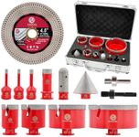 Diamond Tile Hole Saw Kit 13pcs - (6/6/8/20/35/50/75/100mm+20mm Milling Bit+50mm Beveling Chamfer Bit+Hex+SDS+115mm Saw Blade) Diamond Core Drill Bit Set for Porcelain Tile Ceramic Marble FOCSTOL