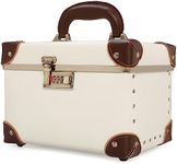 urecity Portable Retro Leather Makeup Train Case Cosmetic Organizer Case Leather Storage Box with Combination Lock (12.5", Ivory White)