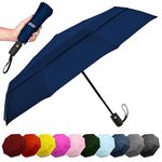 ﻿EEZ-Y Travel Umbrellas for Rain - Wind Resistant w/Open Close Button - Navy Blue