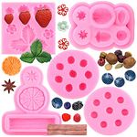 Mujiang Blueberry Raspberry Strawberry Fondant Molds Nuts Berries Silicone Mold Spices Star Anise Cinnamon Lemon Mold For Cake Decorating Cupcake Topper Candy Polymer Clay Chocolate Gum Paste Set Of 5