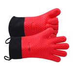 GEEKHOM Grilling Gloves, Heat Resistant Gloves BBQ Kitchen Silicone Dutch Oven Mitts, Long Waterproof Non-Slip Potholder for Barbecue, Pizza, Cooking, Baking(Red)