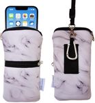 Tainada Men Women Phone Neoprene Shockproof Zippered Sleeve Case Bag Pouch with Carabiner, Neck Lanyard, Belt Loop Holster for iPhone 15/14 Pro Max, 15 Plus, Samsung S24+, S24, A54 (Marble White)