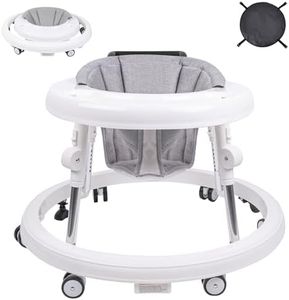 Baby Walker, Foldable 9-Gear Height Adjustable Baby Walker with Wheels, Infant Toddler Walker with Foot Pads, Anti-Fall Baby Walkers and Activity Center Bouncer Combo for Boys and Girls 6-24 Months