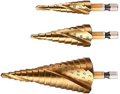 Spiral Grooved Step Drill Bit Set, High Speed Steel Titanium Coated, 4mm to 12/20/32 mm (5/32" to 5/4") Hex Shank Metric, HSS Cut Tool Set for DIY Plastic Wood Metal Aluminum Copper