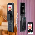 LAVNA Stainless Steel Smart Camera Door Lock With Fingerprint,Bluetooth + Wifi,Mobile App,Otp,Pin,Rfid Card And Manual Key Access For Wooden Doors(La44 Camera + Wifi + Bluetooth)