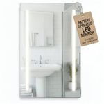 Pebble Grey Bathroom Mirror with LED Lights 700x500mm IP44 – Arlo Wall Mounted Bathroom LED Mirror Battery Operated, Rotatable Rectangular Aluminum Frame Lighted Unit with Rocker Switch for Vanity Use