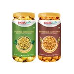 SNACKPURE BY ZUARI Pudina & Barbeque Makhana Combo Pack | Palm Oil Free | Healthy Puffed Snack | Gluten-Free, Trans-Fat-Free Superfood | Pack Of 2, 75g Each