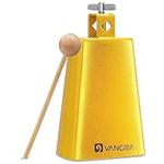 Vangoa 7 Inch Metal Steel Cow Bells Noise Makers Hand Percussion Cowbell with Stick for Drum Set Sports Events Large Solid School Bells, Gold