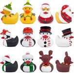 THE TWIDDLERS - 12 Christmas Rubber Ducks Bath Toys, Assorted Festive Design & Vibrant Colours - Santa, Snowman, Rudolph, Party Favours Gifts, Xmas Stocking Fillers for Babies, Kids, Children