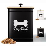 Dog Food Container 5-10 lb - 25 Cups Airtight Dog Food Storage Container with Bamboo Lid - Metal Dog Food Storage Container Cute - Dog Food Bin Black - Dog Food Holder - Metal Pet Food Container 10 lb