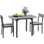 HOMCOM Dining Table Set for 2, 3-Piece Kitchen Table Set for 2, Folding Rectangular Dining Table with 2 Drop Leaves, 2 Chairs for Dining Room, Dinette, Breakfast Nook, Light Grey