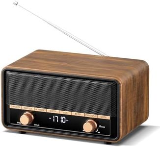 Audiocrazy Wooden Alarm Clock Radio for Bedroom with AM/FM Radio | Bluetooth Speaker | 80 Station Presets | Tap to Snooze | Sleep Timer | LCD Display, for Home,Office (Walnut Deep)