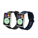 kwmobile Straps Compatible with Huawei Watch FIT Special Edition (B39) Straps - 2X Replacement Silicone Watch Bands - Black/Dark Blue