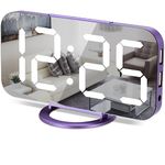 Alarm Clock for Bedroom,7” LED and Mirror Digital Clocks Large Display,with 2 USB Charger Ports,Auto Dim,12/24 h,Modern Desktop Electronic Clock for Girl Woman Kid Teens- Purple