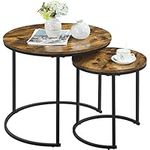 Yaheetech Coffee Table Set of 2, Round Nesting Table with Steel Legs, Industrial Stacking Cocktail Sofa Side Table for Small Space/Living Room/Bedroom, Rustic Brown, 60 x 60 x 50.5cm