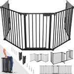 KIDUKU® Safety Barrier 305 cm | Baby Safety Playpen - with Automatically Close Door | Hearth Gate - pre-Assembled | Fireplace Screen & Fence | Room Divider | Black