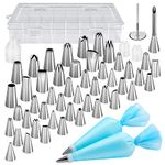 Kootek 54 in 1 Piping Bags and Tips Set with 13 Large Size Piping Tips, 35 Standard Size Icing Tips, 2 Reusable Pastry Bags 12 Inch, Cake Decorating Kit Supplies, Frosting Piping Kit for Cake, Cupcake