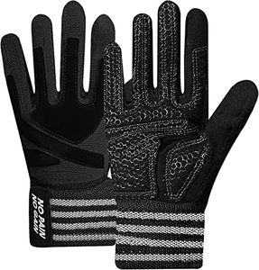 Weight Lifting Gloves Full Finger Protection Work Out Gym Gloves Men Women with Wrist Wraps Support, Anti-Slip Grip Touchscreen Gloves for Exercise Weightlifting Rowing Biking Training(Black, L)