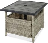 Best Choice Products Wicker Side Table with Umbrella Hole, Square PE Rattan Outdoor End Table for Patio, Garden, Poolside, Deck w/UV-Resistant Frame, Storage Space - Gray