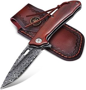 univinlions Cuchillo de bolsillo de acero de Damasco Cuchillo plegable con funda Cuchillo de supervivencia al aire libre de acero de Damasco afilado para acampar Regalos de coleccionista