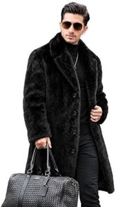 INVACHI Men's Faux Fur Coat Winter Long Faux Mink Coat Fluffy Thick Trench Coat for Men (US, Alpha, 3X-Large, Regular, Regular, Black)