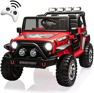 HOMFAMILIA 2-Seater Kids Ride on Truck Car, 12V Battery Powered Electric Vehicle with Remote, Electric Car for Kids/Toddlers w/Spring Suspension, LED Light, Music, MP3, 2 Doors, 3 Speeds, Red
