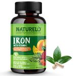 NATURELO Vegan Iron Supplement with Whole Food Vitamin C - Best Natural Iron Pills for Women & Men w/Iron Deficiency Including Pregnancy, Anemia and Vegan Diets - 90 Mini Capsules