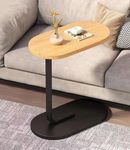 Small C Shaped End Table for Living Room and Small Spaces，C Shaped Round End Table for Sofa,Coffee Tables and Bed, Night Stand for Livingroom,Bedroom,Brown (Wood) (Wood + Black)