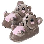 corimori 1847 (Various Animal Designs) Animal Shaped Plush Booties, Carpet Slippers, Hugo the Koala, Light Brown, Adults 2.5 - 11