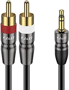J&D Cable Audio Jack a 2RCA, Tarea Pesada RCA Cable Concha de Cobre Chapado en Oro 3,5 mm Macho a 2 RCA Macho Estéreo Cable para Teléfono Inteligente/Reproductor MP3/Tableta, 6 Meter