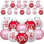 12 Pcs Valentines Day Ball Ornaments - 2.36 Inch Red Pink White Valentines Day Letter Hanging Decorations Buffalo Plaid Balls Ornaments for Tree Valentine's Day Party Supplies Decorations