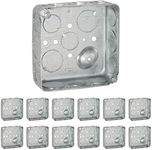 (12 Pack) 4'' Square Electrical Box, Drawn Construction, Ten 1/2'' and Six 3/4'' Knockouts, Raised Ground, 21.0 Cu. in. Capacity, 1-1/2'' Deep, Galvanized Steel, Combination Screw Heads