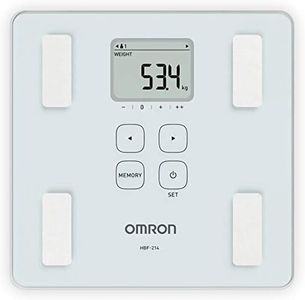 Omron HBF 214 Digital Full Body Composition Monitor with 4 User & Guest Mode Feature to Monitor BMI, Body Age, Vesceral Fat Level, Body Fat & Skeletal Muscle Percentage (White)