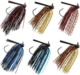 SILANON Bass Football Jigs Set-6pcs Weedless Jig Head Silicone Skirts Weedguard System Swim Jigs Fishing Lure Kit for Bass Fishing 1/4oz,3/8oz