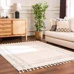 Hauteloom Ryuu Living Room, Bedroom Area Rug - Farmhouse - High Pile - Bone,Black - 6'7" x 9'