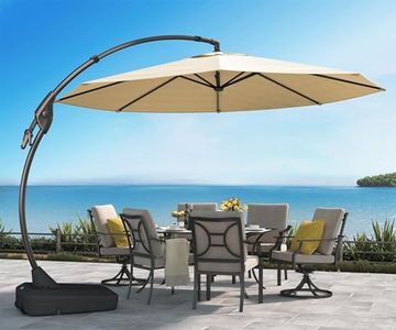 Grand patio 12 FT Sunbrella Cantilever Umbrella with Base Outdoor Aluminum Offset Umbrella Round Shade with Tilt Adjustment (Flax, 12 FT-SUNBRELLA)