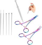 GEMQUEEN Piercing Taper Pliers Ball Grabber Tool for Changing Jewelry - Curved and Straight Forceps Stainless Steel Flat Back Earrings Insertion Tool Threadless Body Piercing Kit for Ear Nose Lip 8pcs