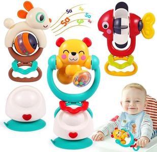 Baby Toys 6-12 Months Infant Toys Set of 3 High Chair Suction Cup Rattle Teething Toys for Baby 6 7 9 12-18 Months 2-in-1 Sensory Development Tray Toy Baby Gifts Boys Girls Easter Basket Stuffers