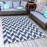 Sunnydaze Geometric Affinity 5 x 7 Foot - Weather-Resistant Indoor or Outdoor Area Rug - Steel Blue (5' 3" x 7' 3")