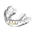 OPRO Silver Level Adult and Kids Sports Mouthguard with Case, Gum Shield Featuring Revolutionary Fitting Technology for Hockey, Lacrosse, Rugby, MMA, Boxing and Combat Sports (Clear/Clear Adult)