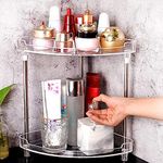 2-Tier Corner Storage Organizing Caddy Stand for Bathroom Vanity Trays Cosmetic Makeup Storage Standing Shelf, Counter top Spice Rack Organizer Kitchen Shelving - Free Standing, Plastic Metal Shelves